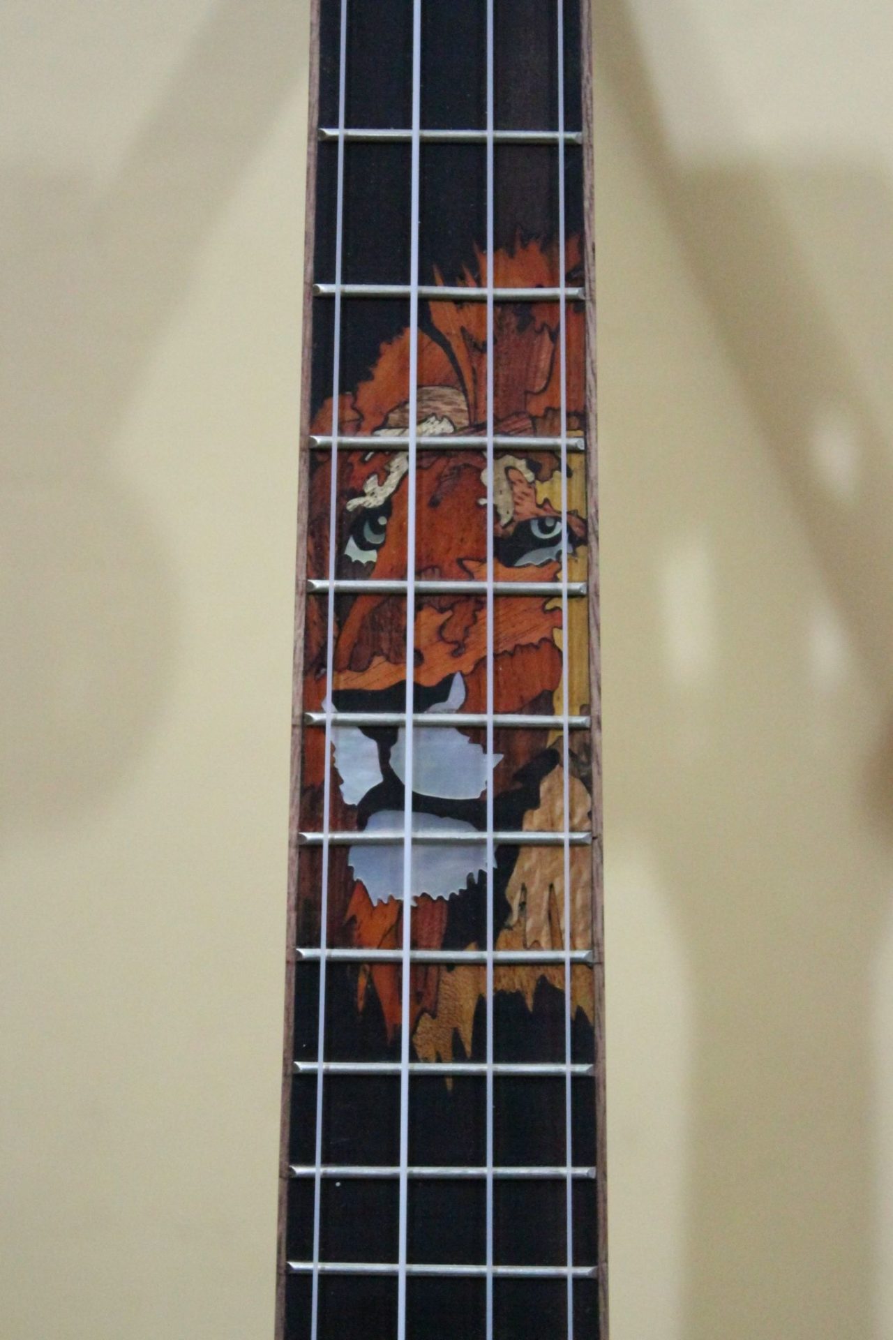 Lion Head Wood and Mother of Pearl Shell Inlay